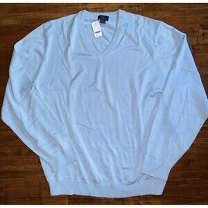 NWT Brooks Brother 346 Light Sky Blue Silk /Cotton Sweater Mens XXL V-Neck 2XL